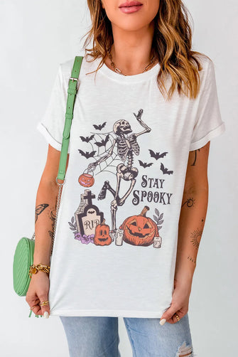 White Halloween Graphic T Shirt for Women White