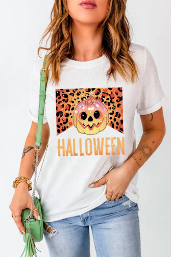 White Halloween Graphic T Shirt for Women White