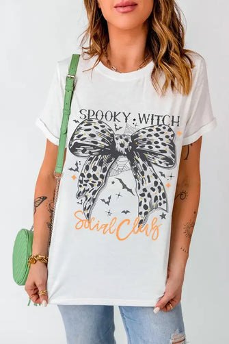 White Halloween Graphic T-Shirt for Women White Woman T Shirts