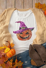 White Halloween Pumpkin Witch Sequin T-Shirt for Women Woman T Shirts