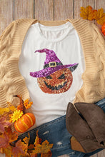 White Halloween Pumpkin Witch Sequin T-Shirt for Women