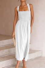 White Halter Backless Smocked Midi Dress White