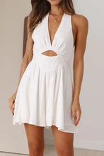 White halter neck cutout dress with flared skirt, machine wash cold