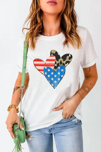 White Heart Print T-Shirt for Women White Woman T Shirts