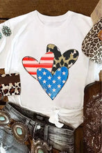 White heart print basic style t-shirt for women with 4th of July patriotic design