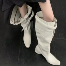 Cream White Knee High Buckle Boots for Women Woman Boots