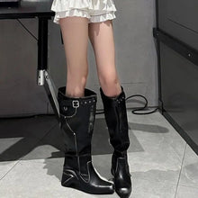 Cream White Knee High Buckle Boots for Women