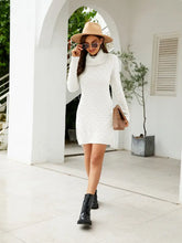 White Knit Sweater Dress with Belt and Slit Long Sleeve Length Woman Sweater Dresses