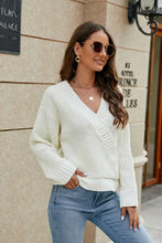 White Knit Wrap Long Sleeve Sweater for Women Sweater Pullovers
