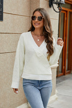 White Knit Wrap Long Sleeve Sweater for Women White