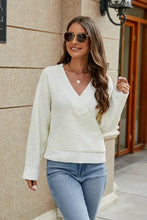 White Knit Wrap Long Sleeve Sweater for Women White Sweater Pullovers