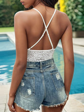 White Lace Bodysuit with Denim Shorts Moderate Stretch for Women