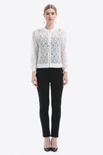 White Lace Bomber Jacket with Regular Sleeve Length for Women