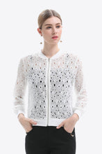 White Lace Bomber Jacket with Regular Sleeve Length for Women White