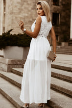 White Lace Chiffon Sleeveless Maxi Dress with Slit