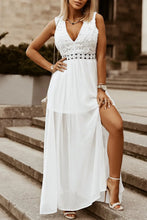 White Lace Chiffon Sleeveless Maxi Dress with Slit White