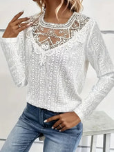 White Lace Eyelet Long Sleeve Blouse for Women