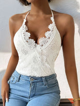 White Lace Halter Bodysuit for Women