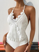 White Lace Halter Bodysuit for Women