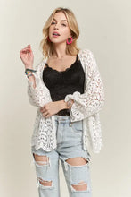 White lace kimono cardigan with adora leaf pattern crochet bell sleeves