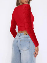 Top corto a maniche lunghe in pizzo bianco per donna Magliette donna