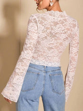 White Lace Long Sleeve Crop Top for Women