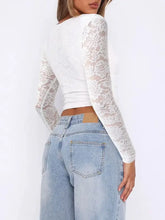 White Lace Long Sleeve Crop Top for Women Woman T Shirts