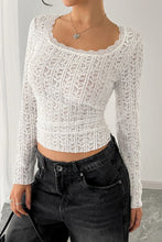 White Lace Long Sleeve Semi Sheer Top for Women