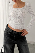 White Lace Long Sleeve Semi Sheer Top for Women
