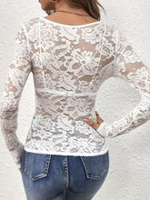 White Lace Long Sleeve Sheer Bodysuit for Women