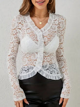 White Lace Long Sleeve Sheer Top for Women White Woman T Shirts