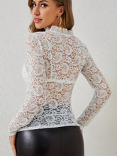 White Lace Long Sleeve Sheer Top for Women