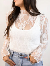 White Lace Long Sleeve Top with Flare Jeans for Women