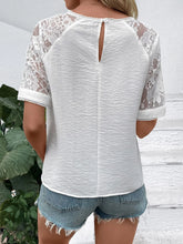 White Lace Round Neck Short Sleeve Blouse for Women
