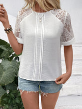 White Lace Round Neck Short Sleeve Blouse for Women