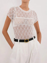 White Lace Round Neck Short Sleeve Top for Women White