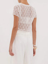 White Lace Round Neck Short Sleeve Top for Women