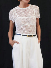White Lace Round Neck Short Sleeve Top for Women