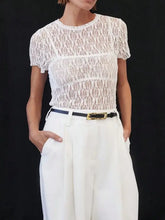 White Lace Round Neck Short Sleeve Top for Women Woman T Shirts