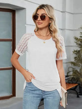 White Lace Sleeve High-Low T-Shirt for Women White Woman T Shirts