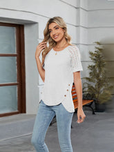 White Lace Sleeve High-Low T-Shirt for Women