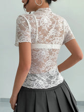 White Lace Top and Black Pleated Skirt Set for Women