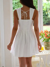 White Lace Trim Sundress with Tie Back in Cotton Casual Dresses