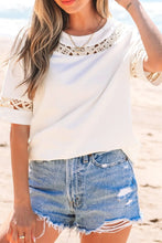 White Lace Trim Top and Denim Shorts Set for Women