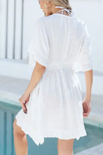 White Crochet-Trimmed Dress with Woven Straw Handbag Cover-Up Set Swimwear Cover-Ups