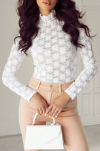 White Lace Turtleneck Top for Women with Peach Pants Option White