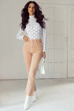 White Lace Turtleneck Top for Women with Peach Pants Option