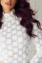White Lace Turtleneck Top for Women with Peach Pants Option
