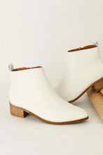 White Leather Block Heel Ankle Boots for Women White