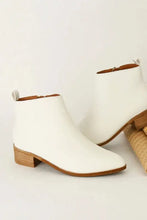 Pair of white leather block heel ankle boots for women